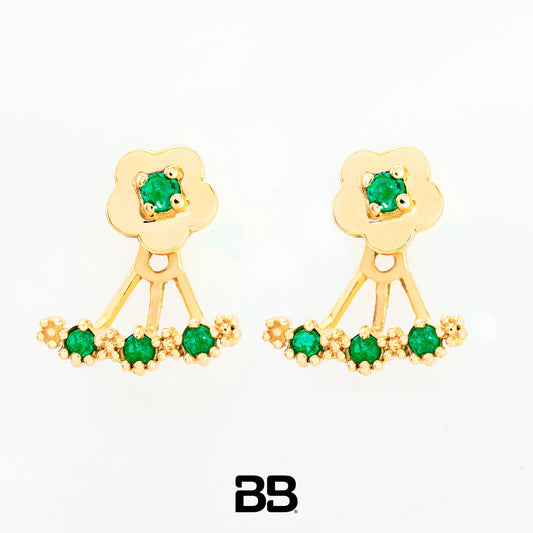 Topos Earcuff Flor Capuchina Esmeralda 0.15Qts | 2gr | Oro Amarillo (Gemas)