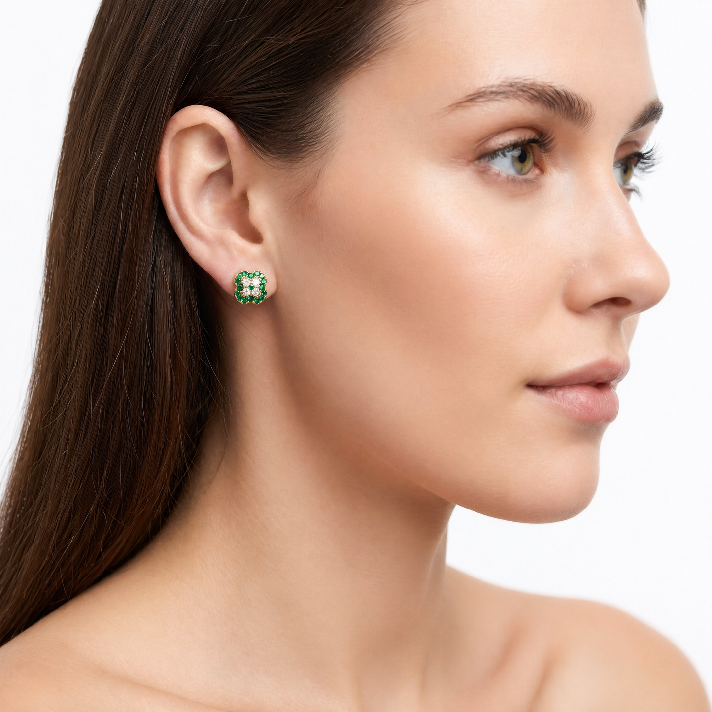 Topos Trebol de Luz Esmeraldas 0.34Qts + Diamantes 0.24Qts | 2.12gr | Oro Amarillo (Gemas)
