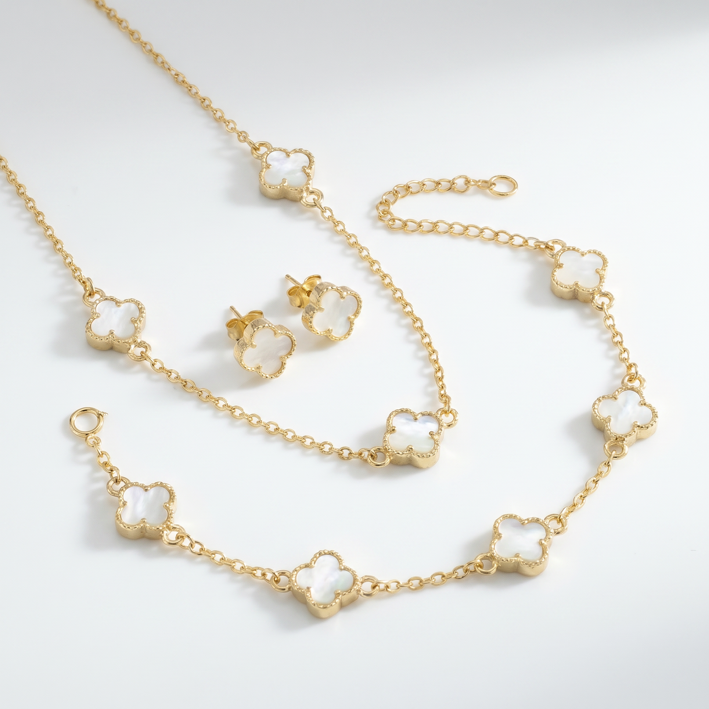Set  Topos + Cad+Dije+Pulsera Vc Verde 10 mm Oro Amarillo