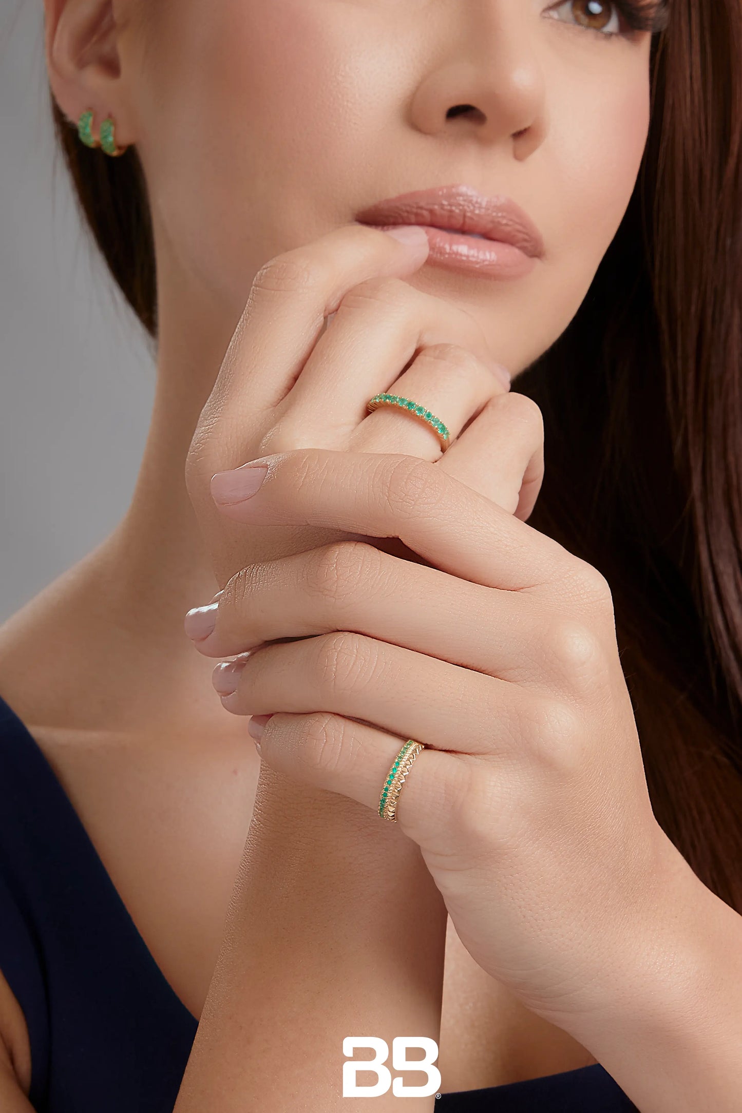 Anillo Cintillo Two Esmeralda 18Qts | 2gr | Oro Amarillo (Gemas)