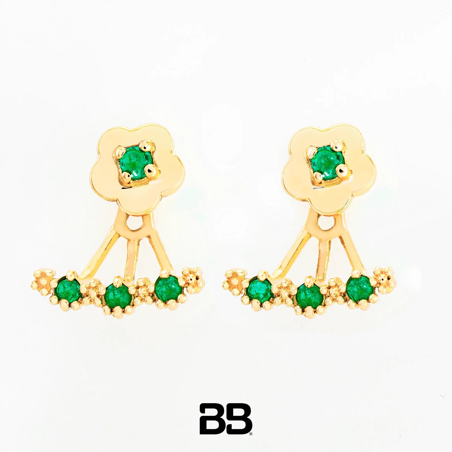 Topos Earcuff Flor Capuchina Esmeralda 0.15Qts | 2gr | Oro Amarillo (Gemas)