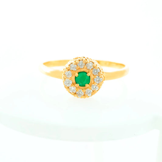 Anillo Solitario Ladys Diamante 0.165Qts + Esmeralda 0.1Qts | 1.85gr | Oro Amarillo (Gemas)