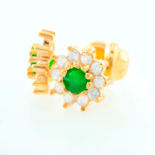Topos Flor Green Esmeralda 0.32Qts + Diamante 0.3Qts | 1.6gr | Oro Amarillo (Gemas)