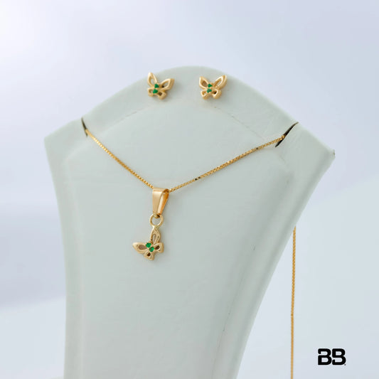 Set Mariposas Esmeralda 0.13Qts | 1.7gr | Oro Amarillo (Gemas)