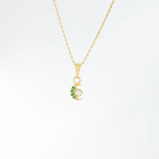 Dije Lunas Esmeralda 0.12Qts | 0.5gr | Oro Amarillo (Gemas)