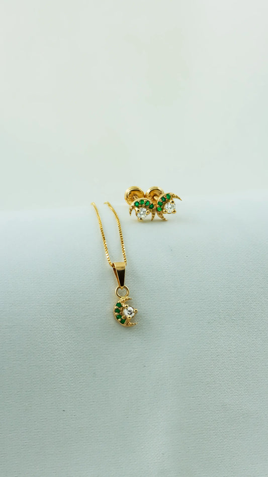 Set Lunas Diamante 0.3Qts + Esmeralda 0.06Qts | 1.8gr | Oro Amarillo (Gemas)