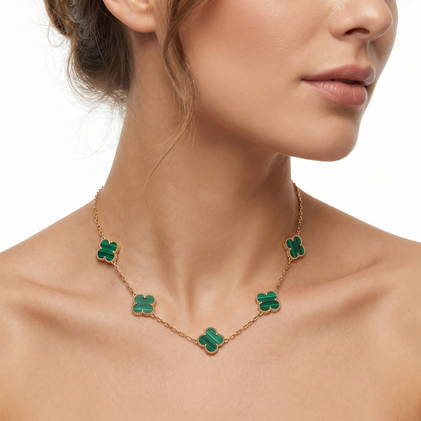 Set  Topos + Cad+Dije+Pulsera Vc Verde 10 mm Oro Amarillo