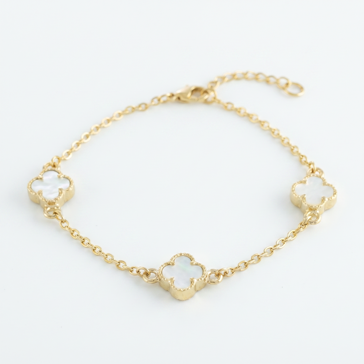Set Trebol Blanco Topos + Pulsera 3VC 6mm Oro Amarillo