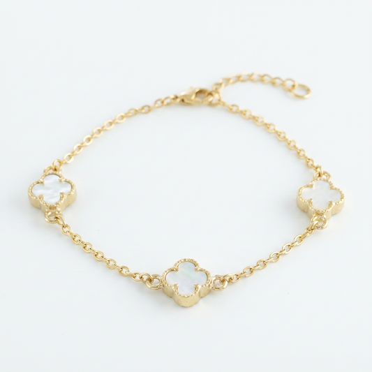 Set Trebol Blanco Topos + Pulsera 3VC 6mm Oro Amarillo