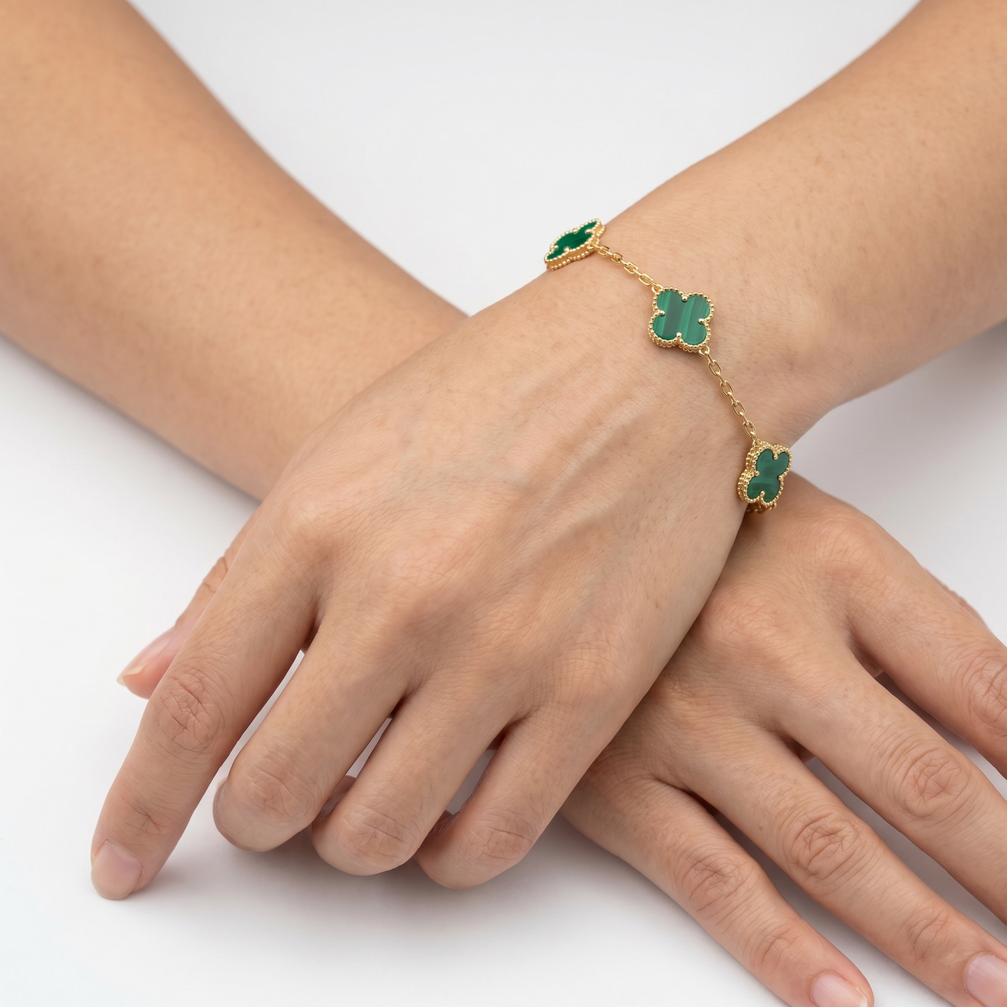 Set  Topos + Cad+Dije+Pulsera Vc Verde 6mm Oro Amarillo