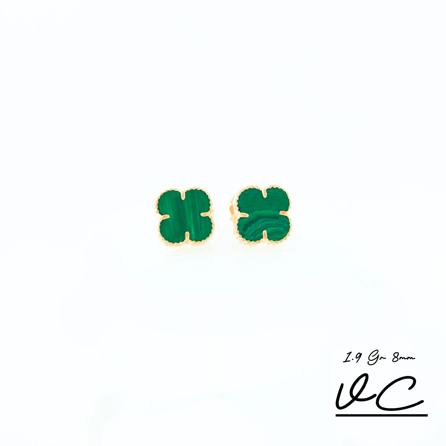 Set  Topos + Cad+Dije+Pulsera Vc Verde 6mm Oro Amarillo