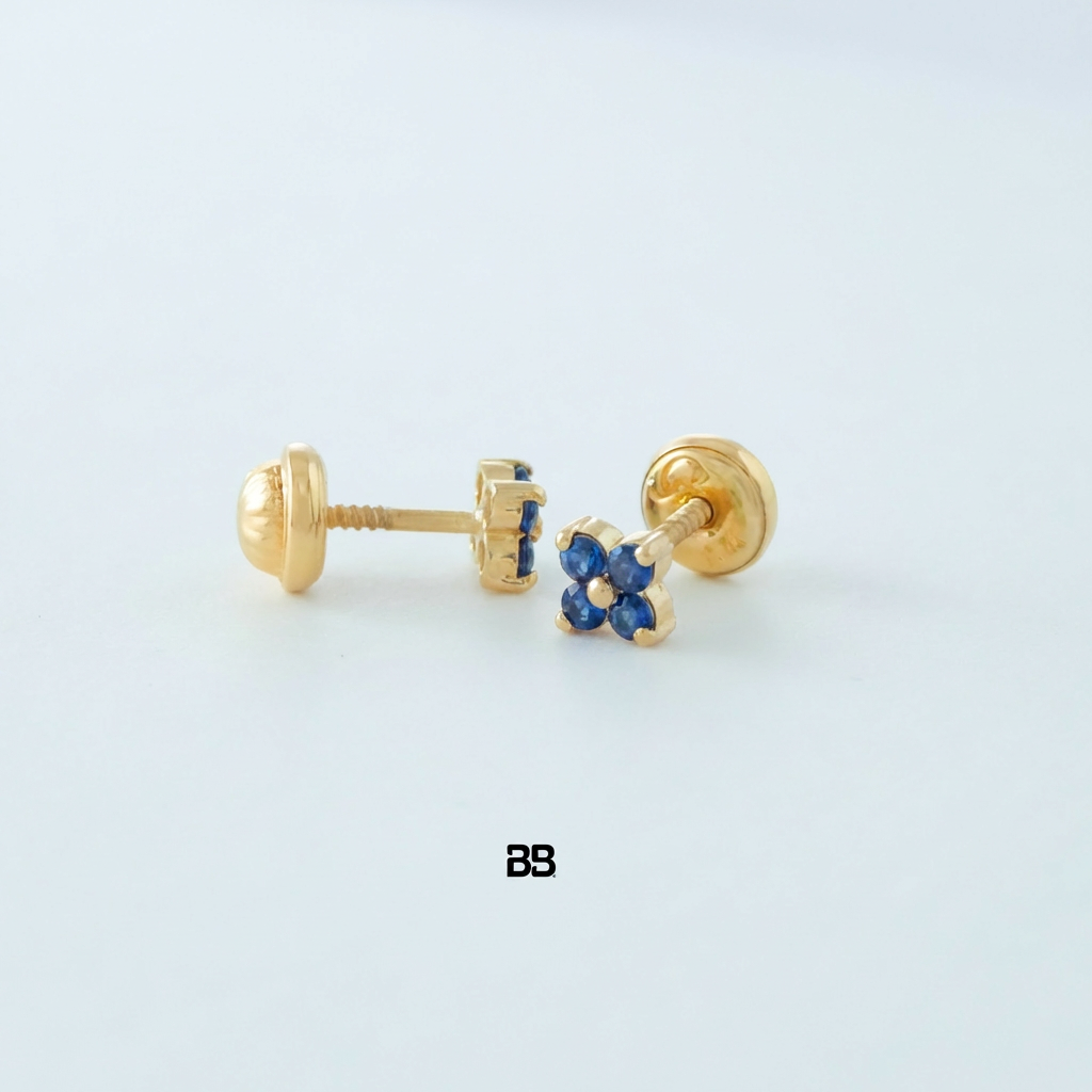 Topos Trebol de 4 Hojas Zafiros 0.32Qts | 1.3 gr aprox | Oro Amarillo (Gemas)