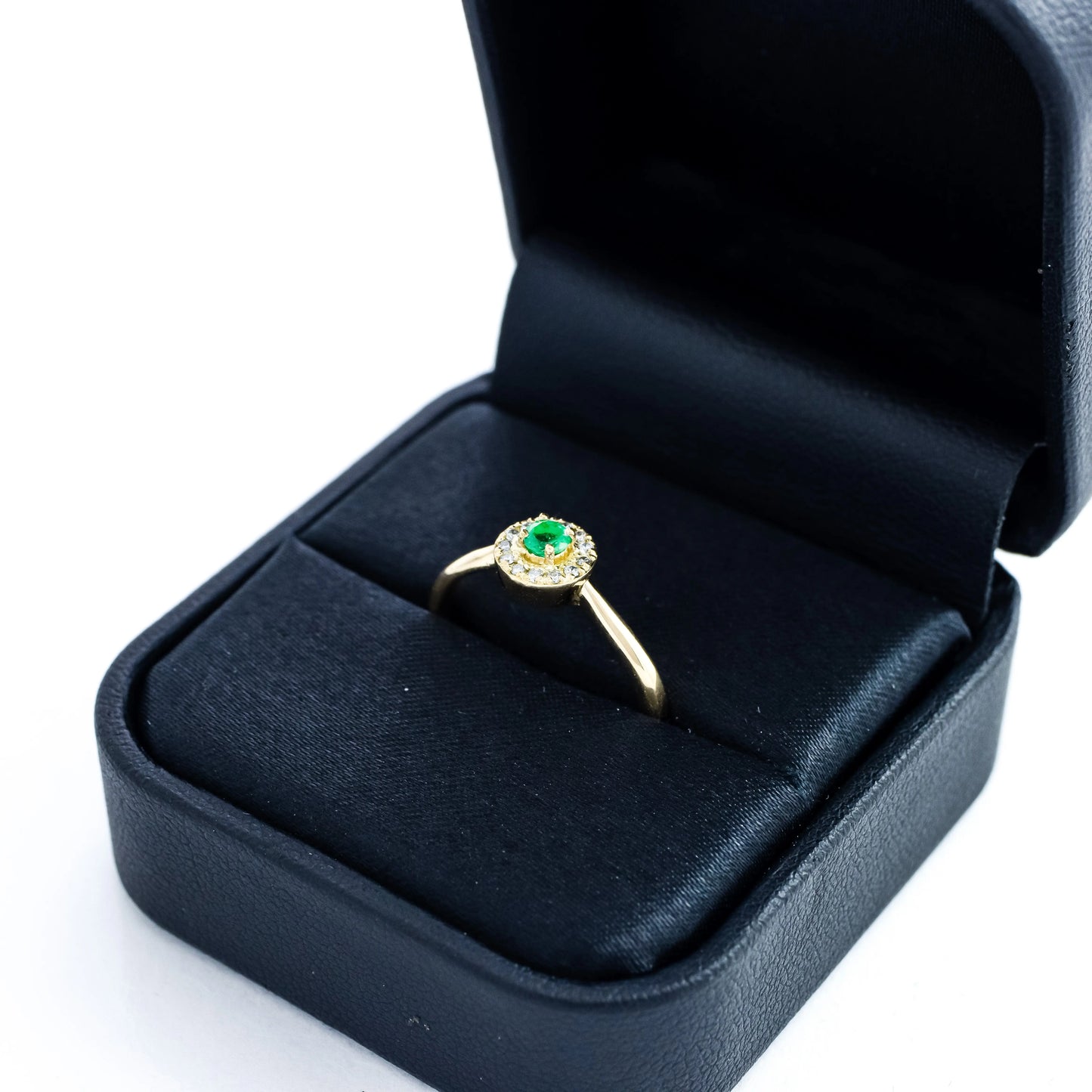 Anillo Solitario Fe Esmeralda 0.08Qts + Diamante 0.07Qts | 2.1gr | Oro Rosa (Gemas)