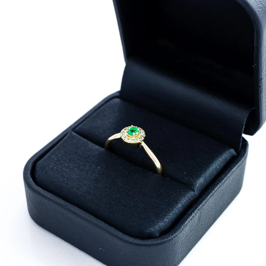 Anillo Solitario Fe Esmeralda 0.08Qts + Diamante 0.07Qts | 2.1gr | Oro Rosa (Gemas)